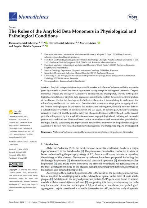 The Roles of the Amyloid Beta Monomers in Physiological and .